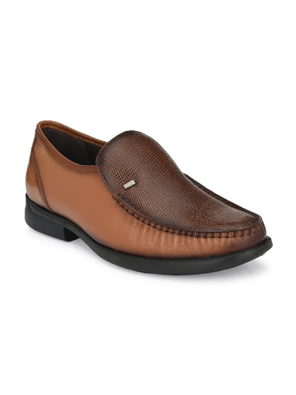 Hitz Men's Tan Leather Slip-On Comfort Shoes